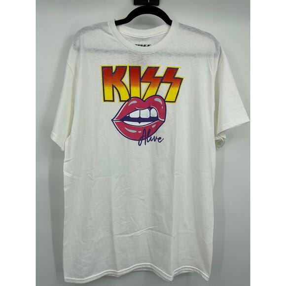 Kiss Alive White Pink Lips Graphic Tee TShirt Short Sleeve Mens Size Large NEW - Picture 8 of 9